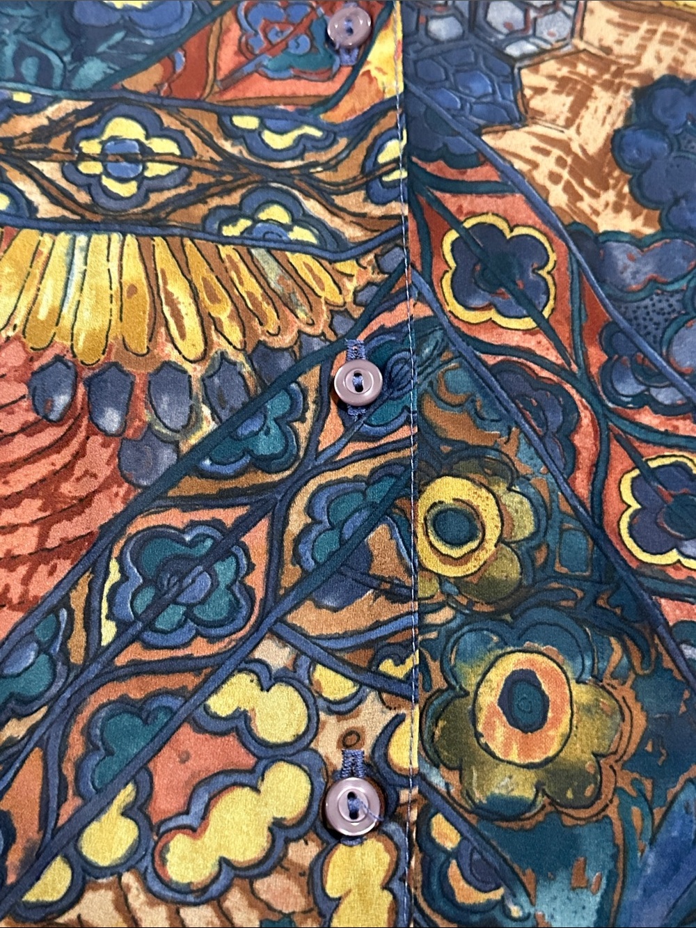 Patterned Blue Multicolor Button-Down Blouse - Picture 4 of 6